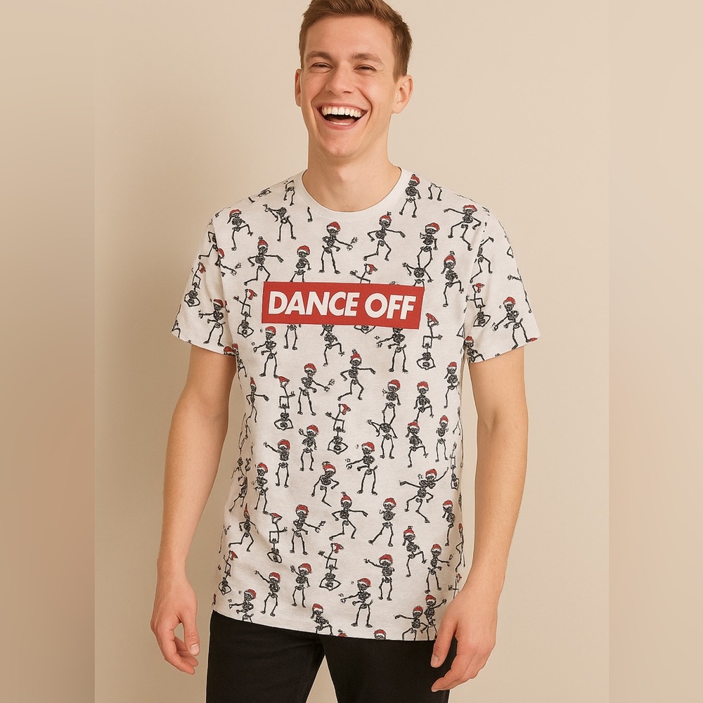 NEXT White Skeleton Santa Dance Off Tee